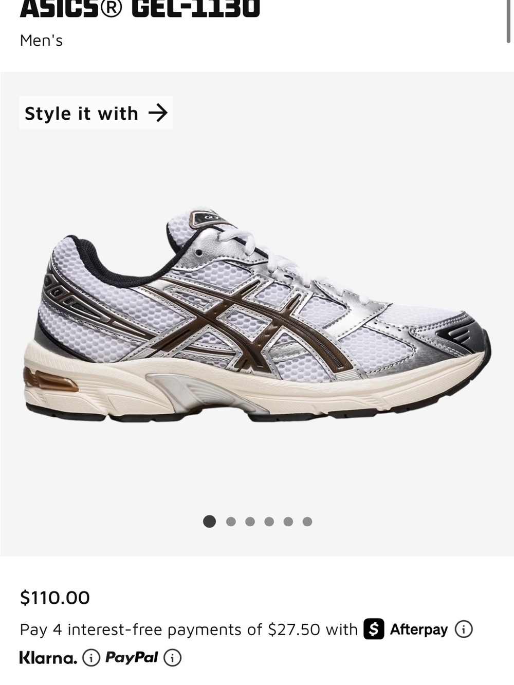 ASICS Men’s GEL-1130 Athletic Shoe — White and Brown. Size 10